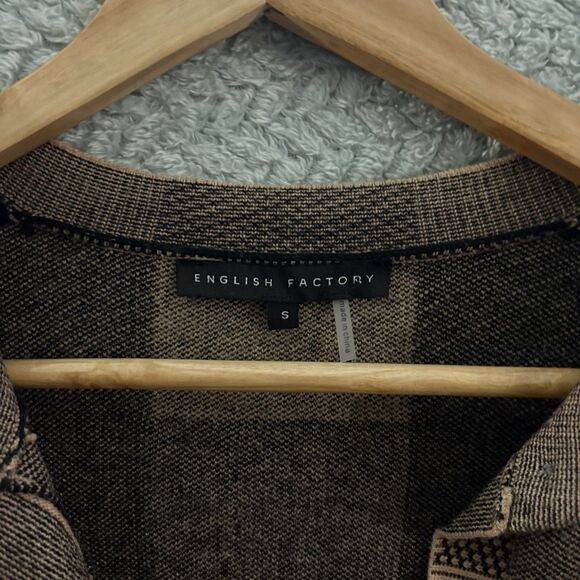 English Factory Women's Plaid Button-Front Cardigan Sweater Brown Preppy Money S - Picture 3 of 7